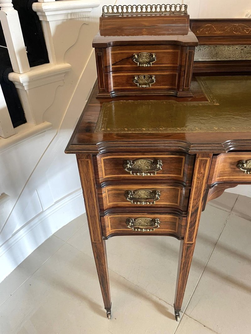 Fine Quality Antique Victorian Freestanding Maple & Co. Inlaid Writing Desk - Image 20